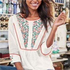Boden Cream Blouse with Floral Embroidery